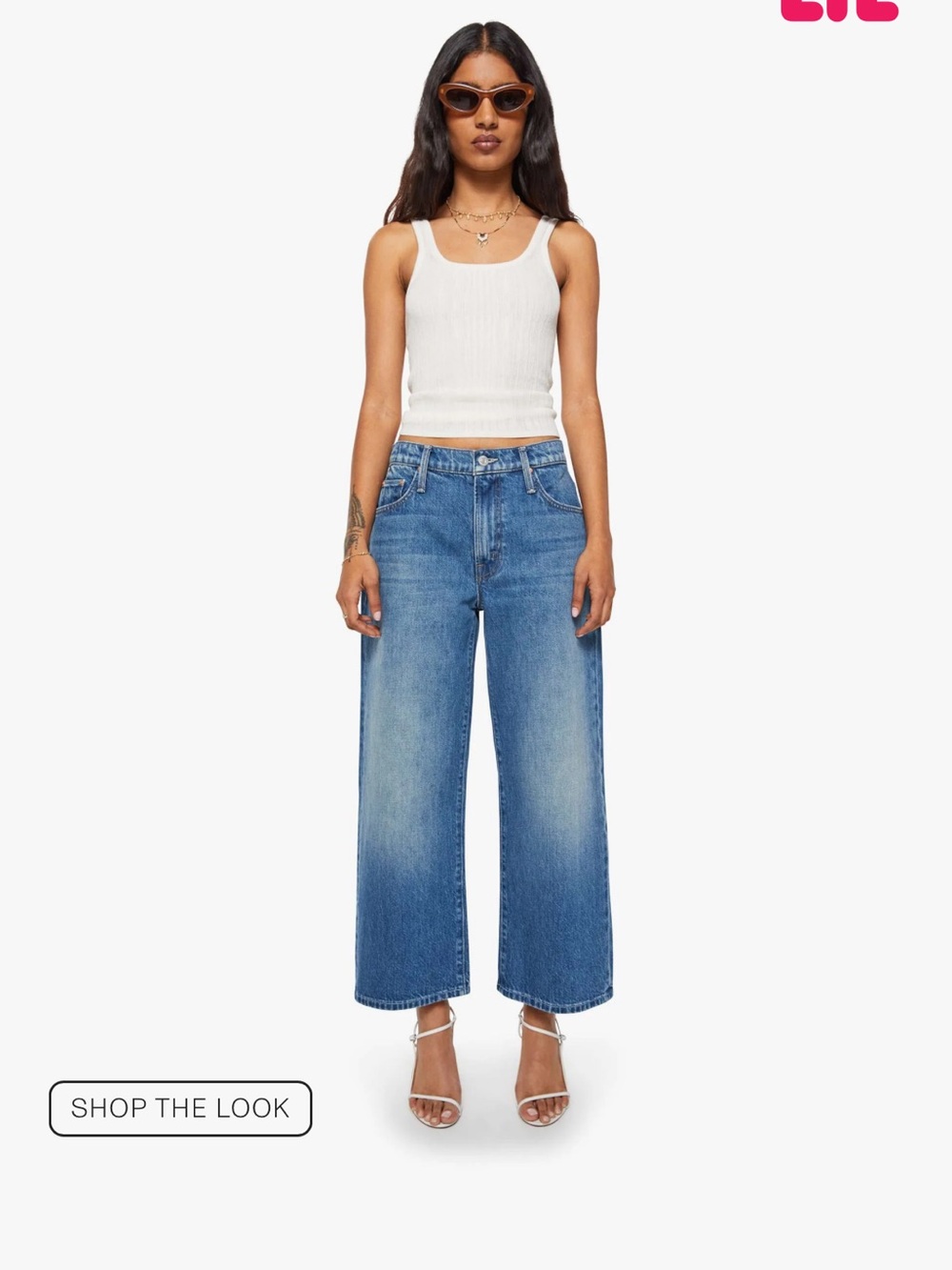 Wide Leg Cropped Blue Jeans by Mother - The Dodger Flood in Mediterranean Muse